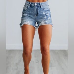 Classic Blue Distressed Jean Shorts